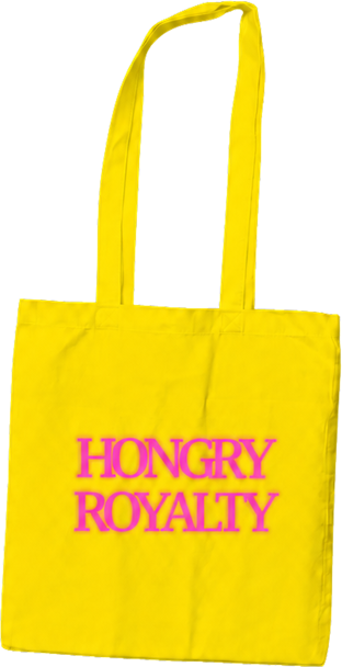 Yellow tote bag printed in pink: Hongry royalty